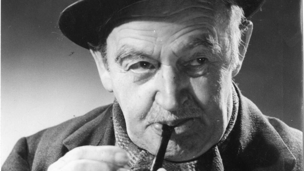 Fotografia de Barry Fitzgerald. tirada no set de The Quiet Man ("Depois do Vendaval", no Brasil), em 1951. Créditos: The Irish Times.